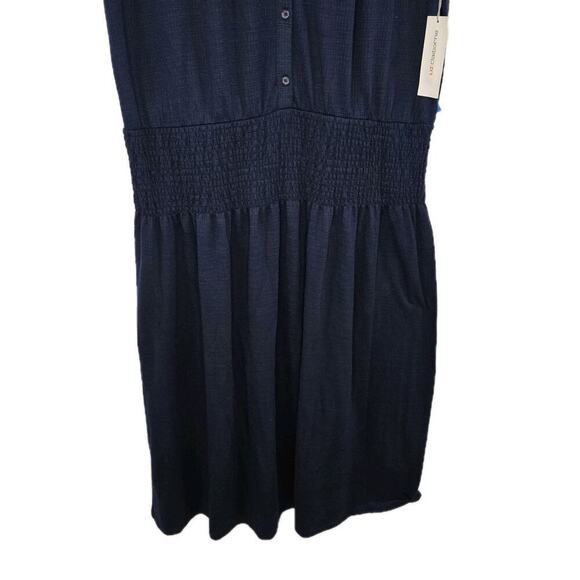 Liz Claiborne Navy Blue Smocked Waist Button Front Midi Sundress Casual XXL - Picture 4 of 11
